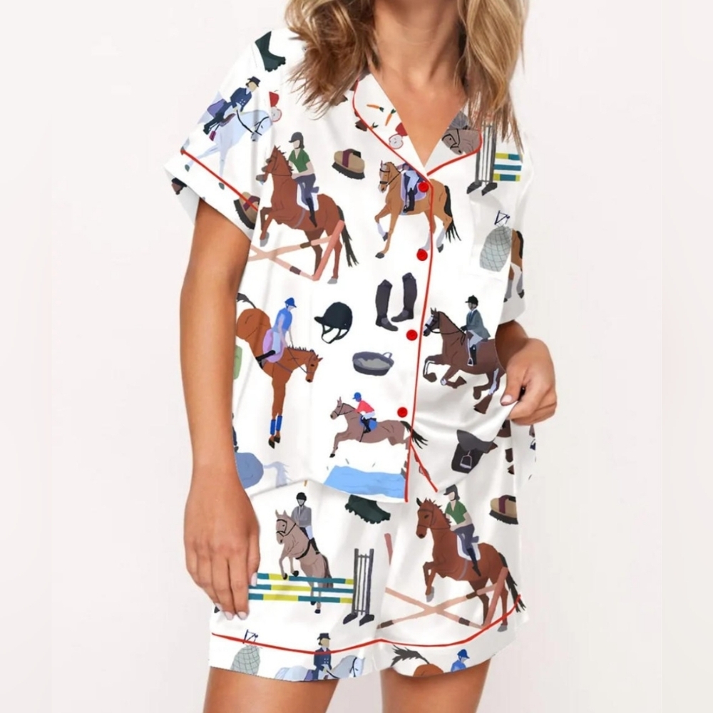 SheShow Equestrian Dressage Horse Silky Satin Pajama Set For Women